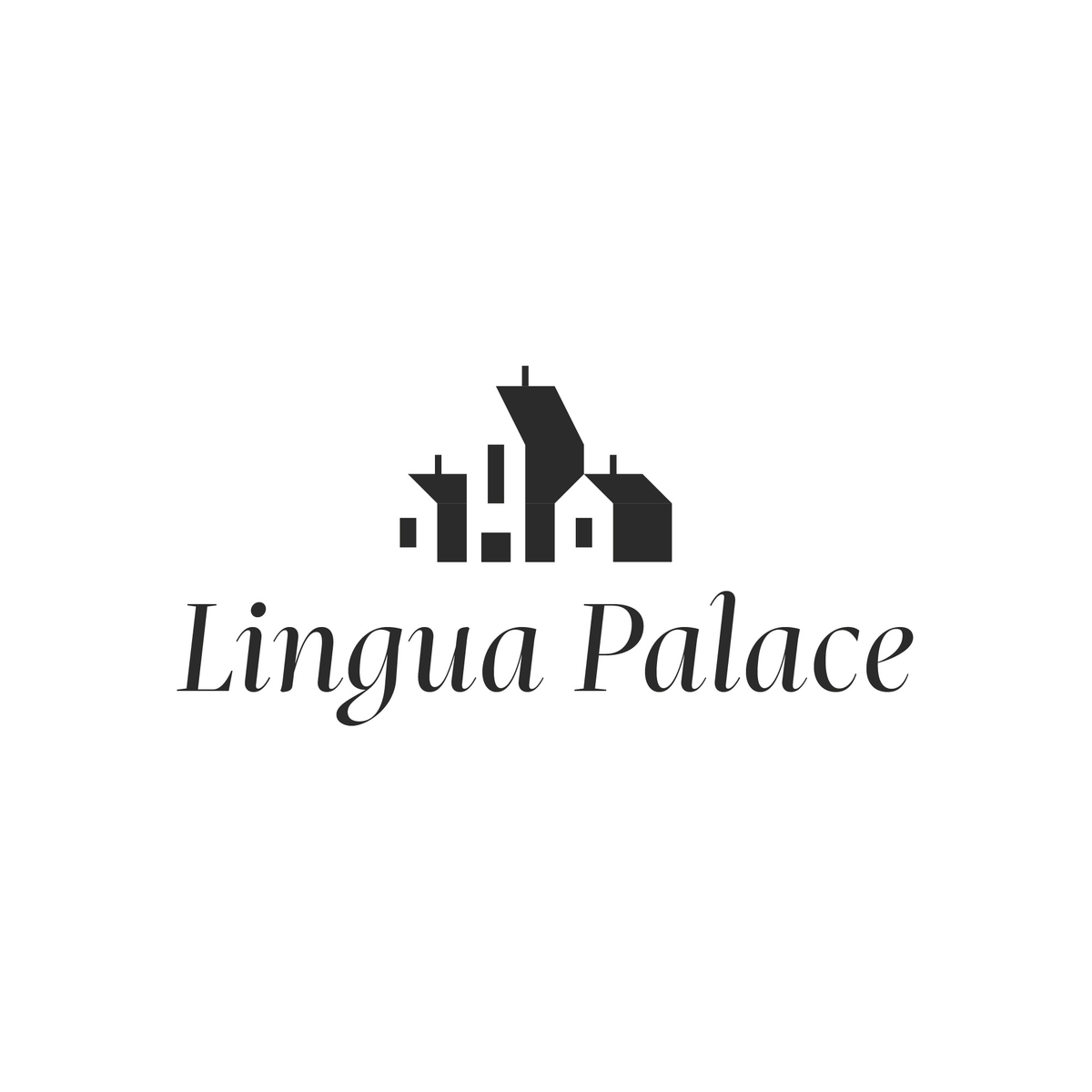 Logo Lingua Palace associant un symbole architectural et un nom en italique sur fond blanc.